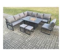 Fimous Aluminium Lounge Corner Sofa Outdoor Garden Furniture Sets Gas Fire Pit Dining Table Set with Footstools Dark Grey Fimous Dark Grey