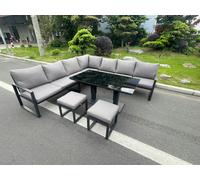 Aluminum Outdoor Garden Furniture Corner Sofa Adjustable Rising Lifting Dining Table Sets Black Tempered Dark Grey 9 Seater Fimous Dark Grey One Size