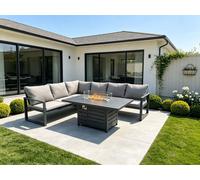 Fimous Aluminium Outdoor Garden Furniture Corner Sofa Gas Fire Pit Dining Table Sets Gas Heater Burner Dark Grey 6 Seater Fimous Dark Grey