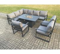 Fimous Aluminium Outdoor Garden Furniture Corner Sofa Gas Fire Pit Dining Table Sets Gas Heater Burner Dark Grey 9 Seater Fimous Dark Grey