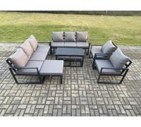 Fimous Aluminium Outdoor Garden Furniture Lounge Sofa 2 Pc Chairs Coffee Table Sets With 3 Footstools Dark Grey