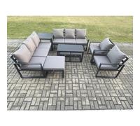 Aluminium Outdoor Garden Furniture Lounge Sofa 2 PC Chairs Oblong Coffee Table Sets with Side Table 3 Footstools Dark Grey Fimous Dark Grey One Size