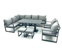 Fimous Aluminum Outdoor Garden Furniture Set Corner Sofa 2 Chair 2 Small Footstool Adjustable Rising Lifting Dining Table Sets Dark Grey