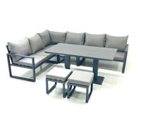 Fimous Aluminum Outdoor Garden Furniture Set Corner Sofa 2 Small Footstool Adjustable Rising Lifting Dining Table Sets Dark Grey