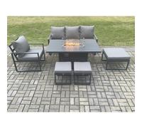 Aluminium Outdoor Garden Furniture Set Gas Fire Pit Dining Table Set Gas Heater Burner with 3 Footstools Dark Grey 7 Seater Fimous Dark Grey One Size