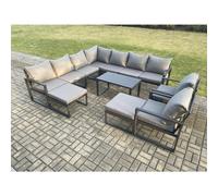 Fimous Aluminium Outdoor Garden Furniture Set Lounge Corner Sofa 2 Pcs Chair Oblong Coffee Table Sets with 2 Big Footstools Dark Grey