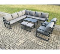 Fimous Aluminium Outdoor Garden Furniture Set Lounge Corner Sofa 2 Pcs Chair Oblong Coffee Table Sets with 2 Small Footstools Dark Grey Fimous Dark Grey