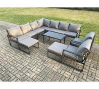 Fimous Aluminium Outdoor Garden Furniture Set Lounge Corner Sofa 2 Pcs Chair Oblong Coffee Table Sets with 2 Big Footstools Dark Grey Fimous Dark Grey