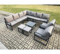 Fimous Aluminium Outdoor Garden Furniture Set Lounge Corner Sofa 2 Pcs Chair Square Coffee Table Sets with 2 Small Footstools Dark Grey Fimous Dark Grey