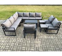 Fimous Aluminium Outdoor Garden Furniture Set Lounge Corner Sofa 3 Pcs Chair Oblong Coffee Table Sets with 2 Small Footstools Dark Grey Fimous Dark Grey