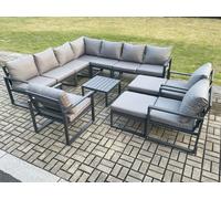 Fimous Aluminium Outdoor Garden Furniture Set Lounge Corner Sofa 3 Pcs Chair Square Coffee Table Sets with 2 Big Footstools Dark Grey Fimous Dark Grey