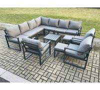 Aluminium Outdoor Garden Furniture Set Lounge Corner Sofa 3 Pcs Chair Square Coffee Table Sets with 2 Small Footstools Dark Grey Fimous Dark Grey One Size