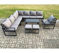 Fimous Aluminium Outdoor Garden Furniture Set Lounge Corner Sofa Chair Oblong Coffee Table Sets with 2 Small Footstools Dark Grey Fimous Dark Grey