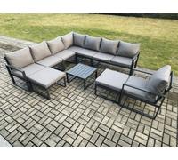 Fimous Aluminium Outdoor Garden Furniture Set Lounge Corner Sofa Chair Square Coffee Table Sets With 2 Big Footstools