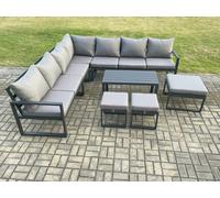 Fimous Aluminium Outdoor Garden Furniture Set Lounge Corner Sofa Oblong Coffee Table Sets with 3 Footstools Dark Grey Fimous Dark Grey