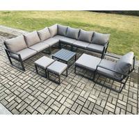 Fimous Aluminium Outdoor Garden Furniture Set Lounge Corner Sofa Square Coffee Table Chair Sets with 3 Footstools Dark Grey Fimous Dark Grey
