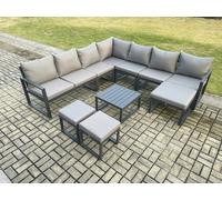 Fimous Aluminium Outdoor Garden Furniture Set Lounge Corner Sofa Square Coffee Table Sets with 3 Footstools Dark Grey