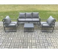 Fimous Aluminium Outdoor Garden Furniture Set Lounge Sofa 2 PC Chairs Square Coffee Table Sets Dark Grey