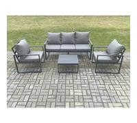 Fimous Aluminium Outdoor Garden Furniture Set Lounge Sofa 2 PC Chairs Square Coffee Table Sets Dark Grey