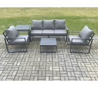 Fimous Aluminium Outdoor Garden Furniture Set Lounge Sofa 2 Pc Chairs Square Coffee Table Sets With Side Table Dark Grey