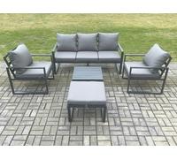 Fimous Aluminium Outdoor Garden Furniture Set Lounge Sofa 2 PC Chairs Square Coffee Table Sets with Big Footstool Dark Grey Fimous Dark Grey