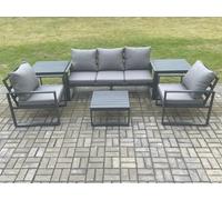 Fimous Aluminium Outdoor Garden Furniture Set Lounge Sofa 2 PC Chairs Square Coffee Table Sets with 2 Dark Grey