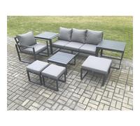 Aluminium Outdoor Garden Furniture Set Lounge Sofa Chair Square Coffee Table Sets with 2 Side Tables 3 Footstools Conservatory Set Fimous Dark Grey One Size