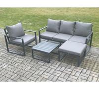 FIMOUS Aluminium Outdoor Garden Furniture Set – Lounge Sofa, Coffee Table & Footstool, Dark Grey