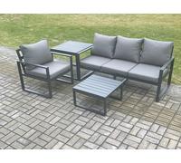 Fimous Aluminium Outdoor Garden Furniture Set Lounge Sofa Chairs Square Coffee Table Sets with Conservatory Set Dark Grey