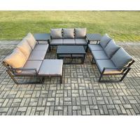 Fimous Aluminium Outdoor Garden Furniture Set Lounge Sofa Oblong Coffee Table 3 Footstools 2 Side Tables Sets with Cushions Dark Grey 12 Seater