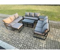 Aluminium Outdoor Garden Furniture Set Lounge Sofa Oblong Coffee Table 3 Footstools Side Table Sets with Cushions Dark Grey 12 Seater Fimous Dark Grey One Size
