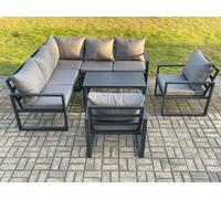 Fimous Aluminium Outdoor Garden Furniture Set Lounge Sofa Oblong Coffee Table Sets with 2 Pcs Chair Indoor Conservatory Set Dark Grey Fimous Dark Grey