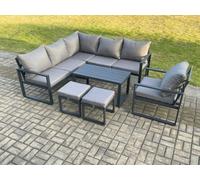 Fimous Aluminium Outdoor Garden Furniture Set Lounge Sofa Oblong Coffee Table Sets With Chair 2 Small Footstools Conservatory Set
