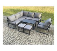 Aluminium Outdoor Garden Furniture Set Lounge Sofa Oblong Coffee Table Sets with Chair 2 Small Footstools Indoor Conservatory Set Dark Grey Fimous Dark Grey One Size