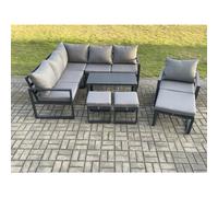 Fimous Aluminium Outdoor Garden Furniture Set Lounge Sofa Oblong Coffee Table Sets with Chair 3 Footstools Indoor Conservatory Set Dark Grey Fimous Dark Grey