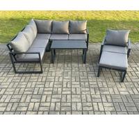 Fimous Aluminium Outdoor Garden Furniture Set Lounge Sofa Oblong Coffee Table Sets with Chair Big Footstool Indoor Conservatory Set Dark Grey