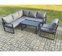 Fimous Aluminium Outdoor Garden Furniture Set Lounge Sofa Oblong Coffee Table Sets with Chair Indoor Conservatory Set Dark Grey