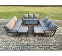 Fimous Aluminium Outdoor Garden Furniture Set Lounge Sofa Oblong Coffee Table Sets With Cushions Dark Grey 11 Seater