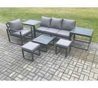 Fimous Aluminium Outdoor Garden Furniture Set Patio Lounge Sofa Chair Set with Coffee Table 2 Side Tables 2 Small Footstools Conservatory Set Fimous Dark Grey