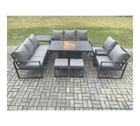 Fimous Aluminium Outdoor Garden Furniture Set Patio Lounge Sofa Gas Fire Pit Dining Table Set with 2 Small Footstools Side Table Dark Grey Dark Grey