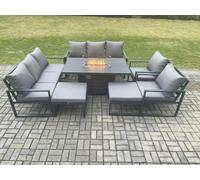Aluminium Outdoor Garden Furniture Set Patio Lounge Sofa Gas Fire Pit Dining Table Set with 2 Big Footstools Dark Grey Fimous Dark Grey One Size