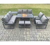 Fimous Aluminium Outdoor Garden Furniture Set Patio Lounge Sofa Gas Fire Pit Dining Table Set with 2 Small Footstools Side Table Dark Grey Fimous Dark Grey