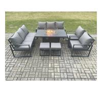 Fimous Aluminium Outdoor Garden Furniture Set Patio Lounge Sofa Gas Fire Pit Dining Table Set with 2 Small Footstools Dark Grey Fimous Dark Grey