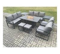 Fimous Aluminium Outdoor Garden Furniture Set Patio Lounge Sofa Gas Fire Pit Dining Table Set with 2 Small Footstools 2 Dark Grey