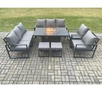 Fimous Aluminium Outdoor Garden Furniture Set Patio Lounge Sofa Gas Fire Pit Dining Table Set with 2 Small Footstools Dark Grey Fimous Dark Grey