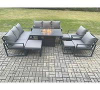 Fimous Aluminium Outdoor Garden Furniture Set Patio Lounge Sofa Gas Fire Pit Dining Table Set with 3 Footstools Dark Grey Fimous Dark Grey