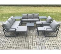 Fimous Aluminium Outdoor Garden Furniture Set Patio Lounge Sofa With Coffee Table 2 Side Tables 2 Armchairs 3 Footstools