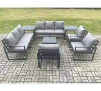 Fimous Aluminium Outdoor Garden Furniture Set Patio Lounge Sofa With Coffee Table 3 Armchairs 2 Side Tables Dark Grey