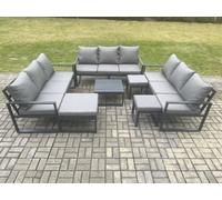 Fimous Aluminium Outdoor Garden Furniture Set Patio Lounge Sofa With Coffee Table 3 Footstools Conservatory Set Dark Grey