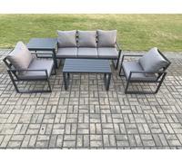 Fimous Aluminium Outdoor Garden Furniture Set Patio Lounge Sofa with Oblong Coffee Table 2 Armchairs Dark Grey